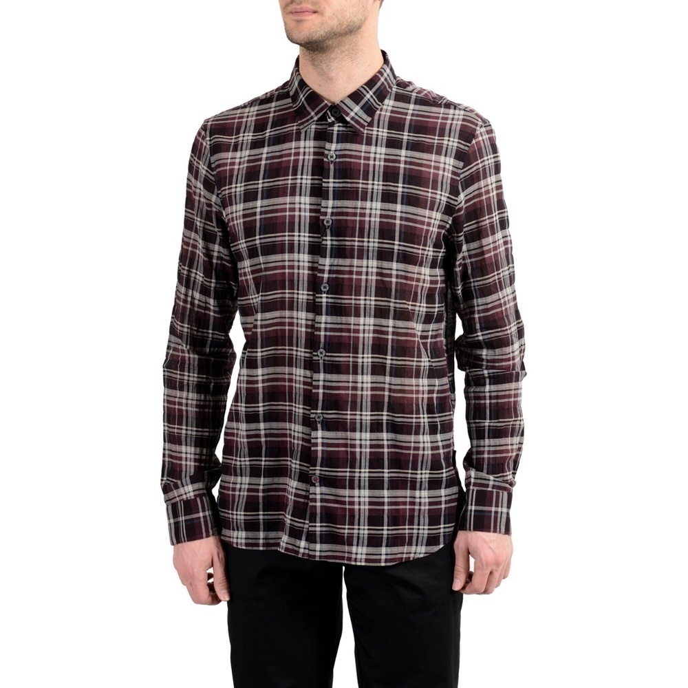 John Varvatos XL USA Preppy Multicolored Cotton Plaid‎ Long Sleeve Men’s Shirt